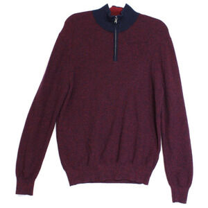 Zachary Prell Wool Silk Quarter Zip Sweater Men's L Burgundy Navy‎ Knit Pullover